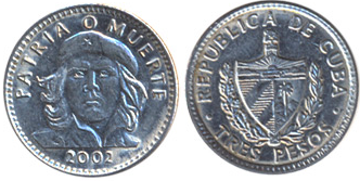 Всі монети кубинських песо виготовлені з мідно-нікелевого сплаву, крім монети номіналом в 1 песо, яка виготовлена ​​зі сталі покритою латунню