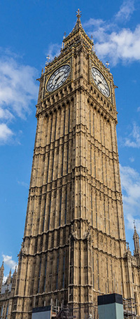 «Годинникова вежа», нині носить ім'я «Вежа Єлизавети» - північна вежа Вестмінстерського палацу